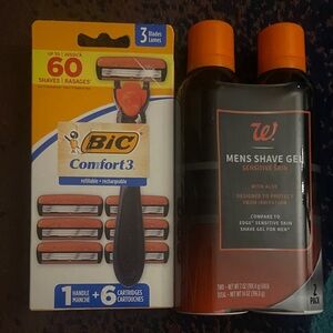 BIC Comfort 3 Refillable 3 Blade Razor for Men, Sensitive Skin Razor & Shave Gel